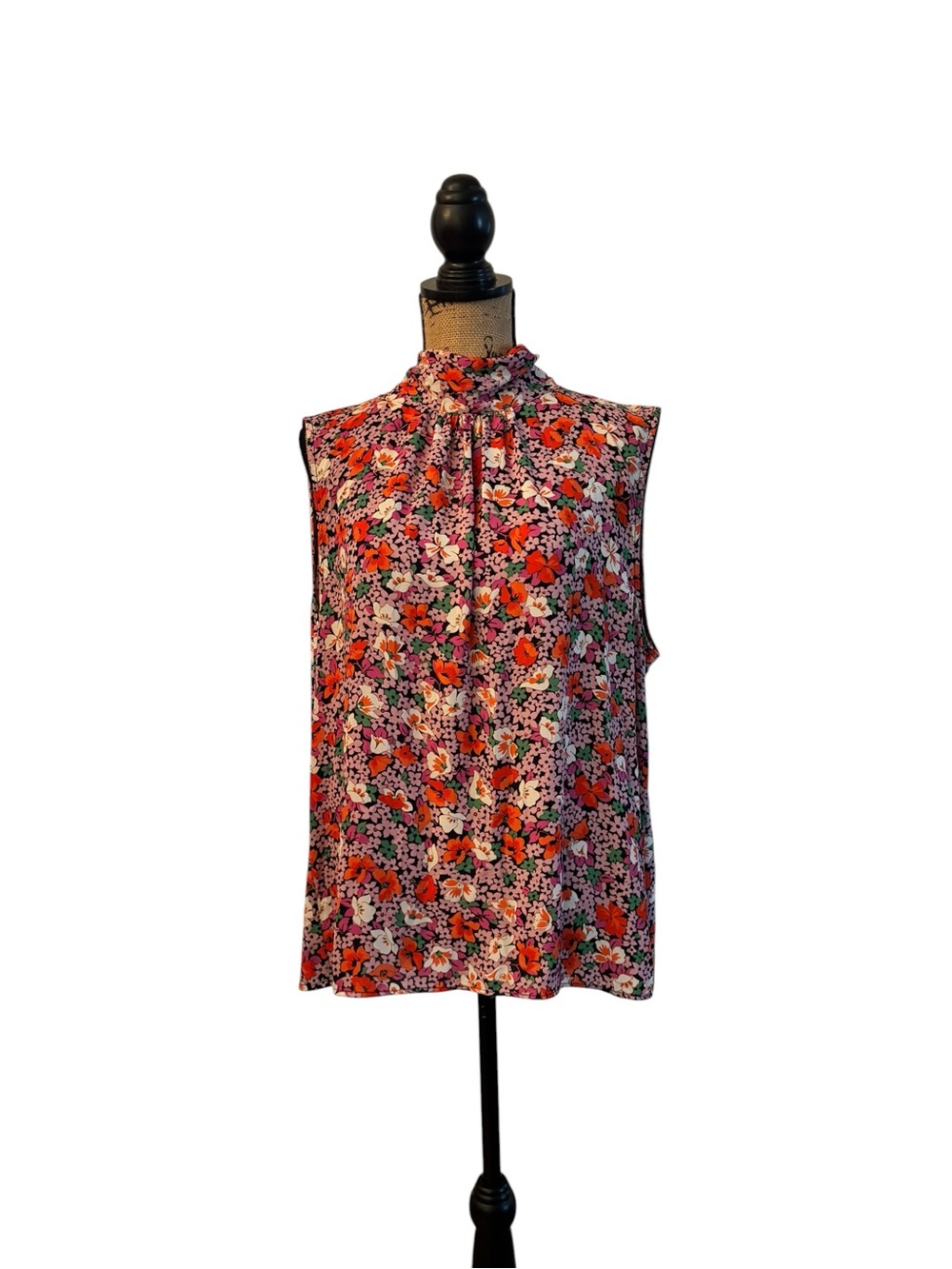 Ann Taylor Floral Sleeveless Mock Neck Top - Pink Multi XL